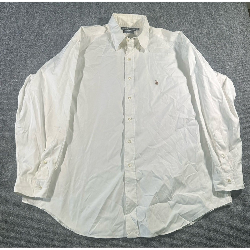 Ralph Lauren Mens 17.5 35 White Button Down Shirt Yarmouth Pinpoint Oxford